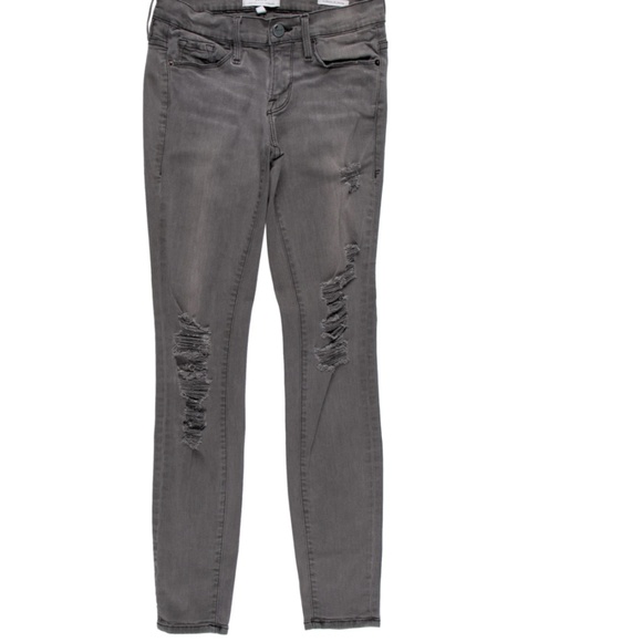 Frame Low-Rise Skinny Leg Distressed Grey Jeans